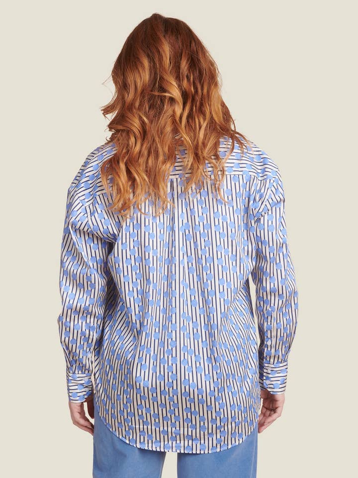 MADE IN SENS - Wholesale Button Down Shirt - Women's - CLEO GOMMETTE STRIPED BLUE SHIRT2
