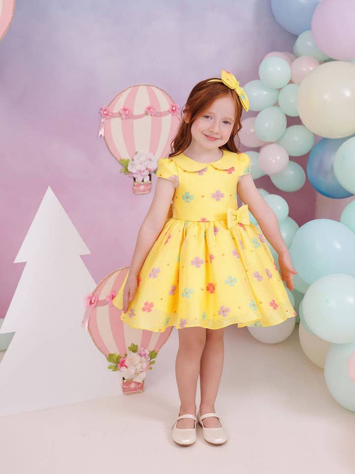 Gele Baby Bloemenjurk Met Haaraccessoire 6-24 Maanden 35138pr voor wholesale door Pamina Kids