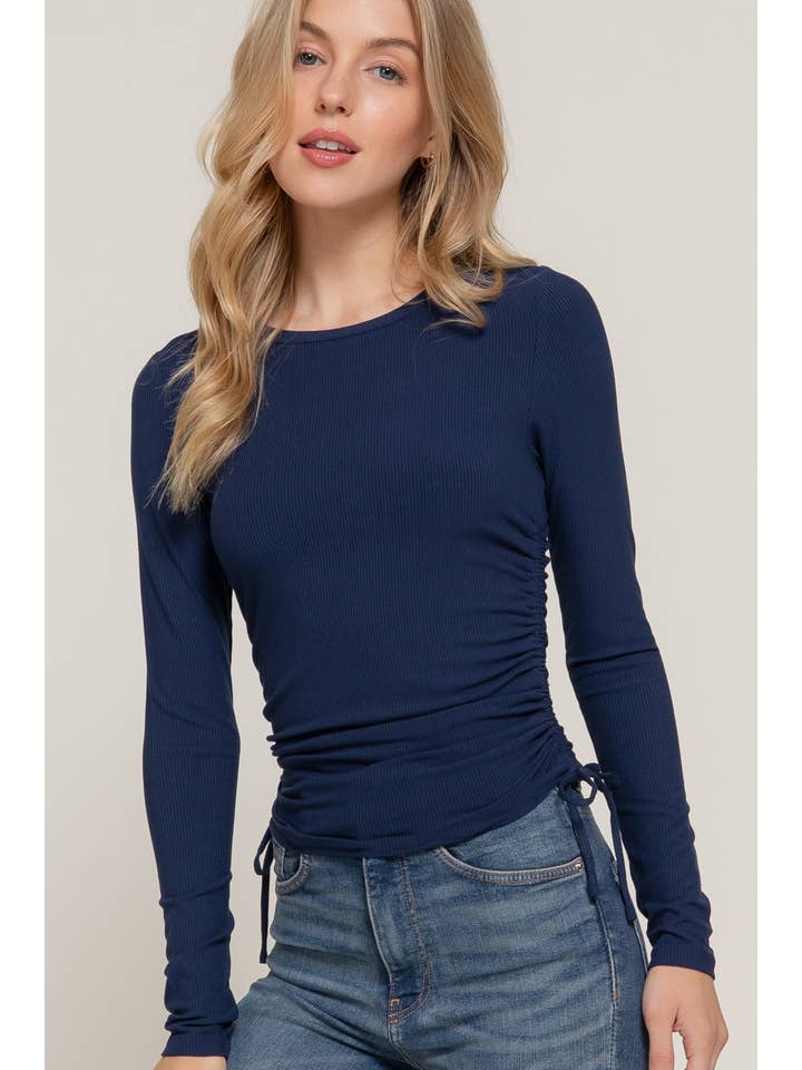 42POPS - Wholesale Knit Top - Women's - ..SI-24865 Long Slv Side Ruched Rib Knit Top