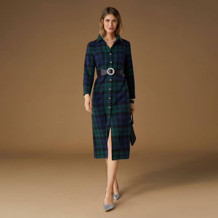 Black Watch Plaid Harris Maxi Dress for wholesale on Faire