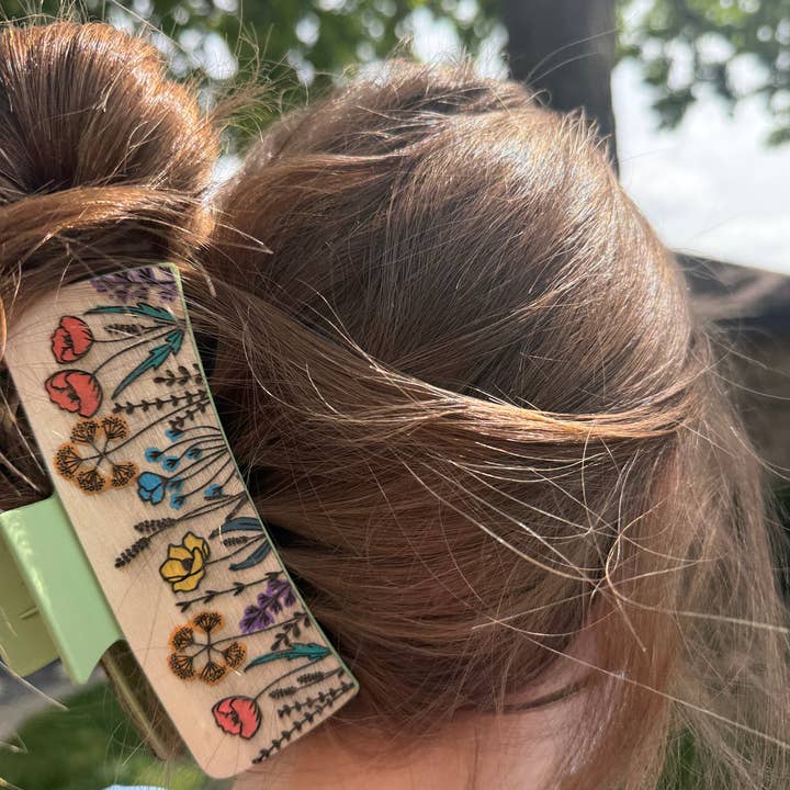 National Parks and Beyond - Wholesale Hair Clip - Women's - Flower Garden Wooden Claw Hair Clips in 2”, 4”, 5 inch1