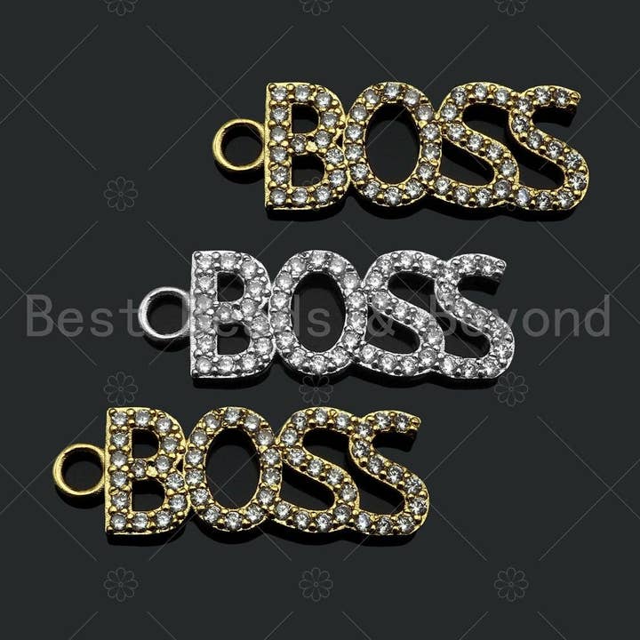 CZ Micro Pave BOSS Charm/Anhänger, Zirkonia pflastern Boss Halskette Armband Anhänger, Modeschmuck Erkenntnisse, 10x29mm, sku #B126 für den Großhandel von BestBeads&Beyond