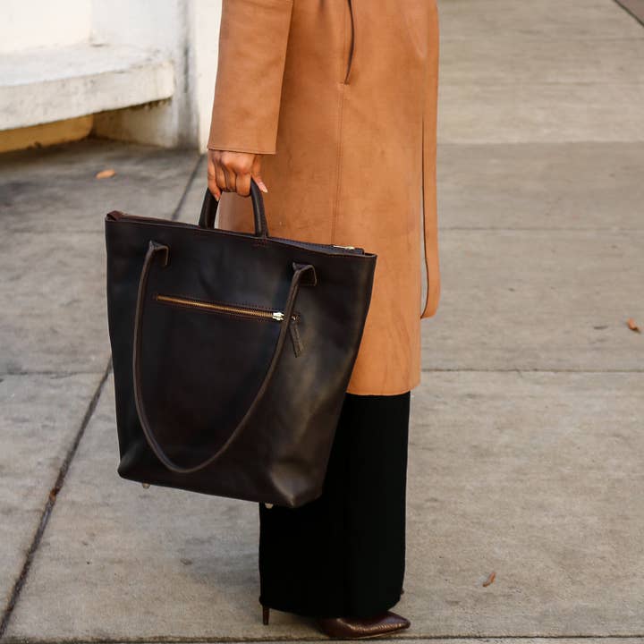 Brown Utility Tote Handbag, Dark Hazelnut for wholesale on Faire7