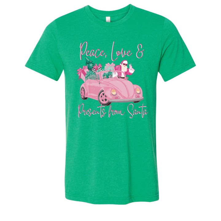 Peace Love & Presents from Santa Christmas Graphic Tee for wholesale by Pink House On River Road