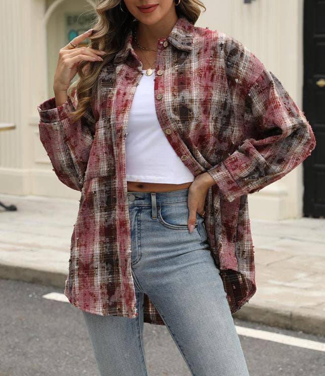 HIDDENBRAND - Wholesale Shirt Jacket/Shacket - Women's - Plaid jacket checked ripped shacket9