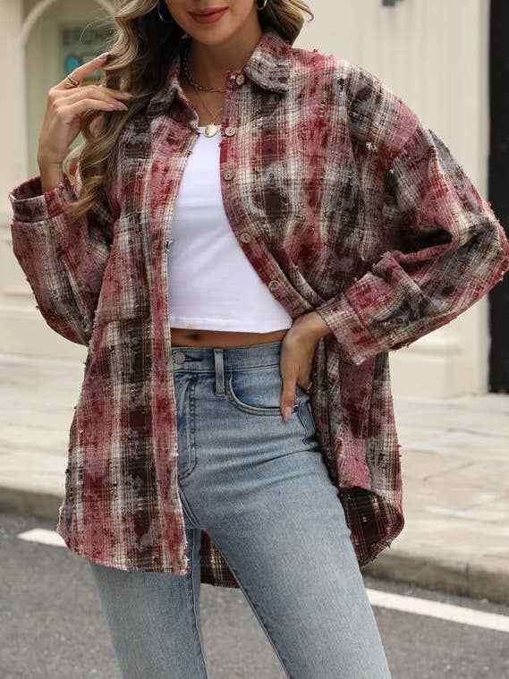 HIDDENBRAND - Wholesale Shirt Jacket/Shacket - Women's - Plaid jacket checked ripped shacket9