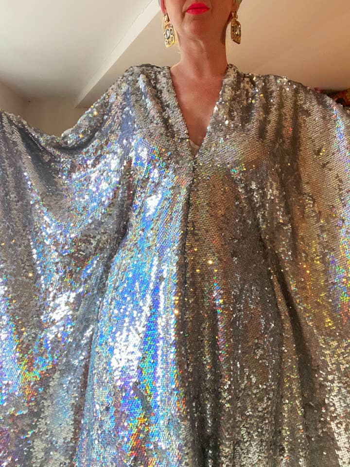 Fumbalinas - Wholesale Kaftan - Women's - Silver Metallic Holographic/ Sequin Kaftan Gown / Dress41