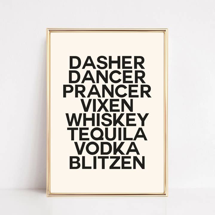 Funny Christmas Wall Art Print | Reindeer and Drinks for wholesale by KIKIANDNIM