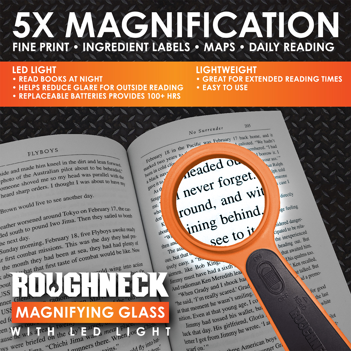 Novelty Brands - Wholesale Magnifying Glass - Roughneck Magnifying Glass with LED Light - 6/Display3