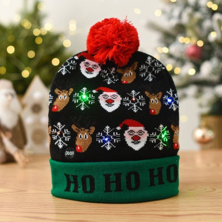 ACCITY - Wholesale Santa Hat - CHRISTMAS LED LIGHT GLOWING KNITTED CHRISTMAS HAT_CWAH23145