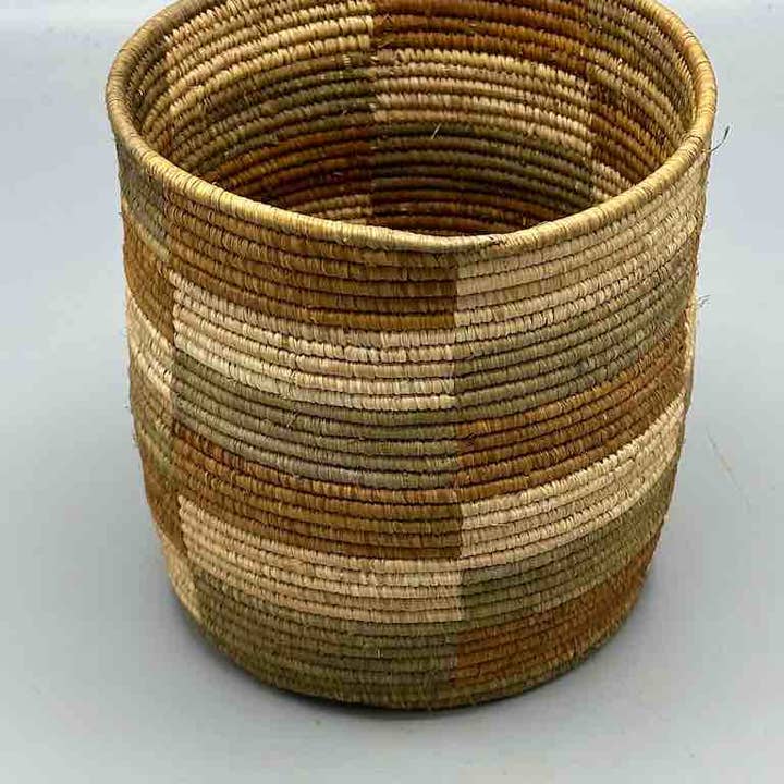 The Niger Bend - Wholesale Basket - Earth tone checkerboard cylinder tightest weave Batwa basket7
