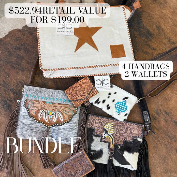 BUNDLE $522.94 Value for wholesale by Texas Western Cowhide Bags and More
