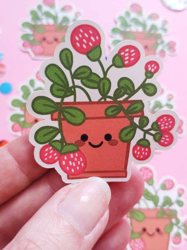 “Kawaii Strawberries” recycled paper stickers for wholesale by Girafette