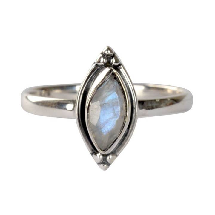 RAINBOW MOONSTONE SINGLE DIAMOND STERLING SILVER RING for wholesale by Benjamin International