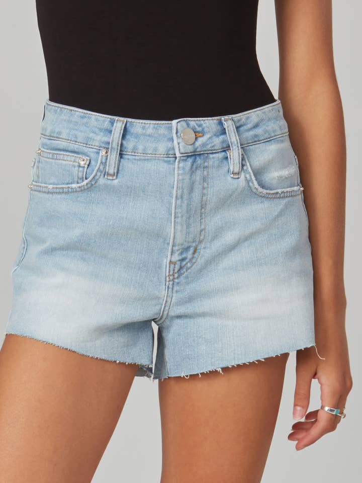 Pantaloncini a vita alta LIANA-BL con cucitura interna da 3,5" per la vendita all'ingrosso da parte di LOLA DENIM