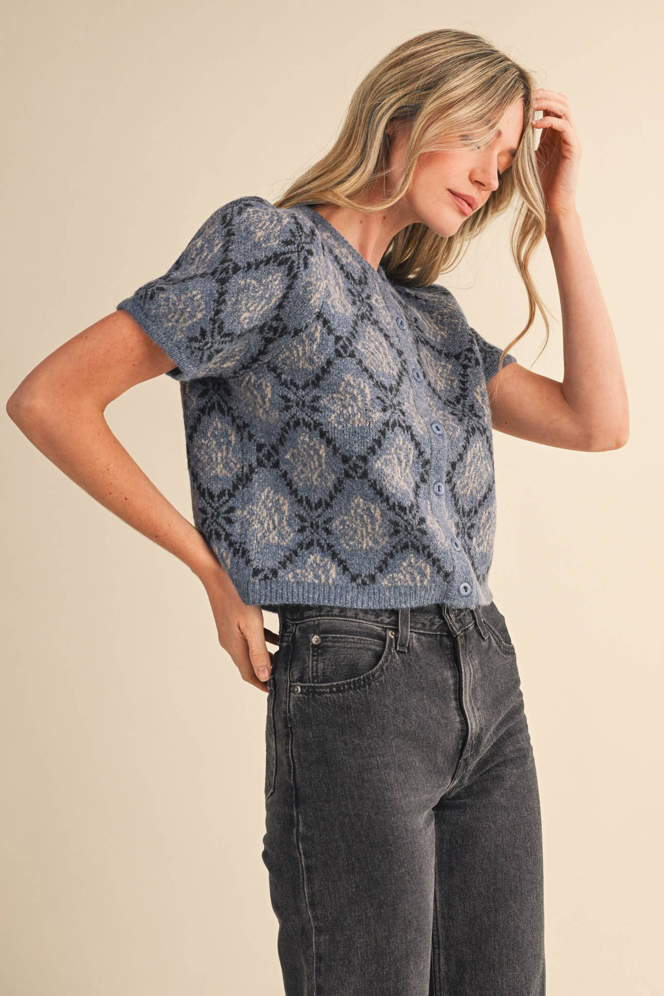 &MERCI - Wholesale Cardigan - Women's - FLORAL SHORT SLEEVE SWEATER CARDIGAN MSW1125811