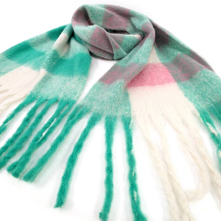 Black Ginger - Wholesale Sjaal - Dames - Mikre - Extra dikke neon-sjaal met kwastjes - groen/wit