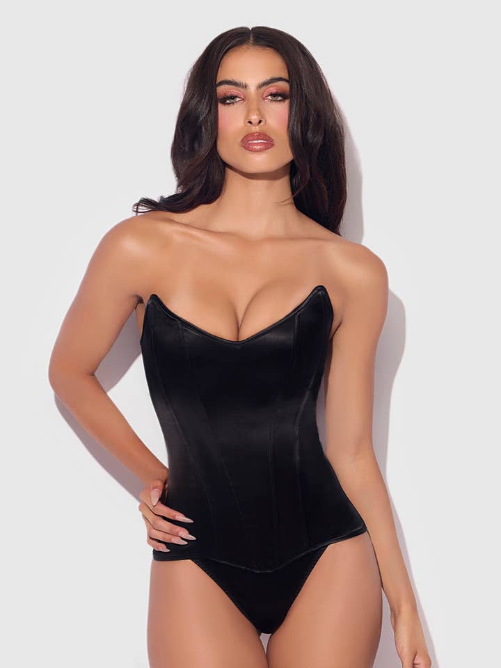 BLACK JULIET SATIN SCOOP NECK CORSET for wholesale on Faire