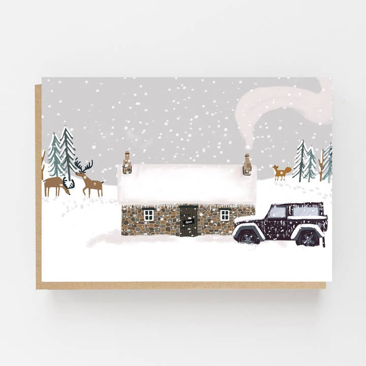 Bothy in the Snow - Cartão de Natal em branco por atacado de Lomond Paper Co
