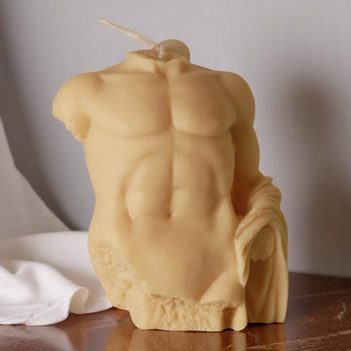 Huge Antique Male Body Sculpture Torso Candle 7.5x8in-Bodies for wholesale by Agaboo Candle