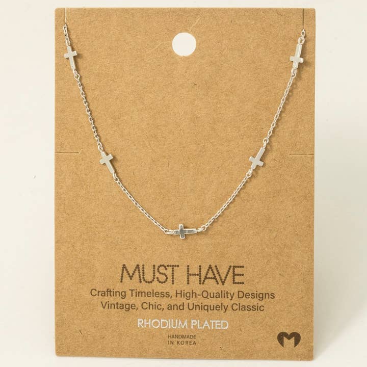 Fame Accessories - Wholesale Pendant/Charm Necklace - Gold Dipped Dainty Cross Station Necklace