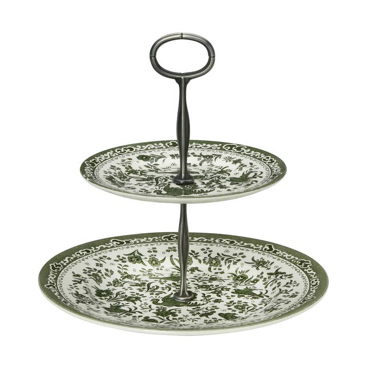 Green Regal Peacock 2 -Tier Cake Stand for wholesale by Burleigh