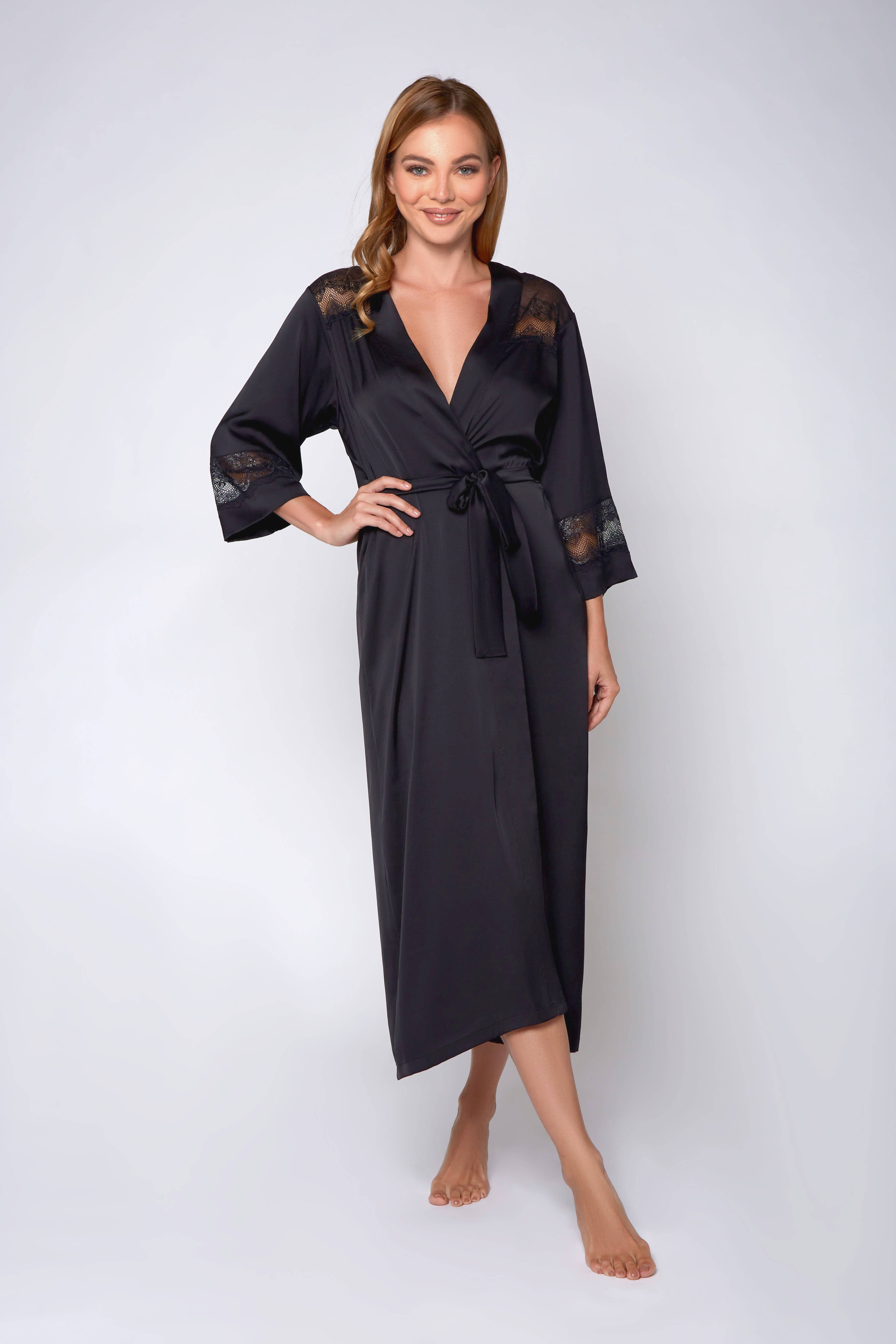 iCollection – wholesale Robe – Women's – Tess Plus Size Stretch Satin Long Robe with Lace15