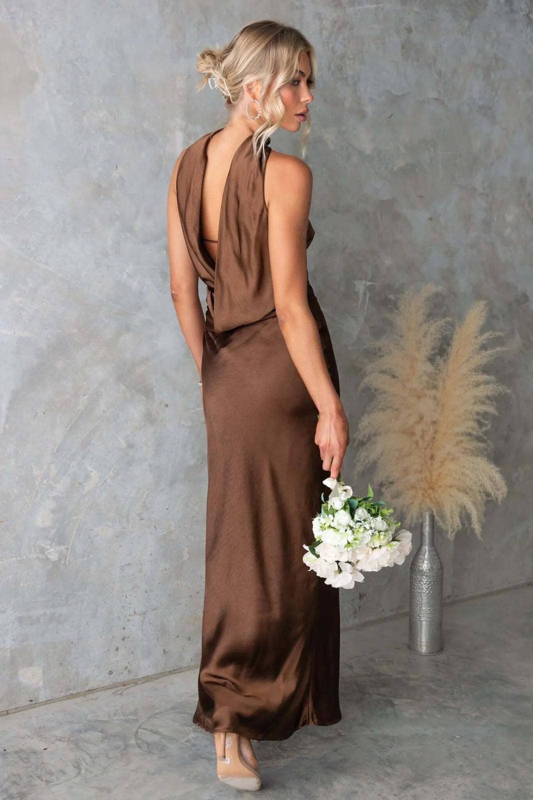 One and Only Collective - Wholesale Dress - Women's - HALTER SATIN MAXI DRESS / CM6375D4