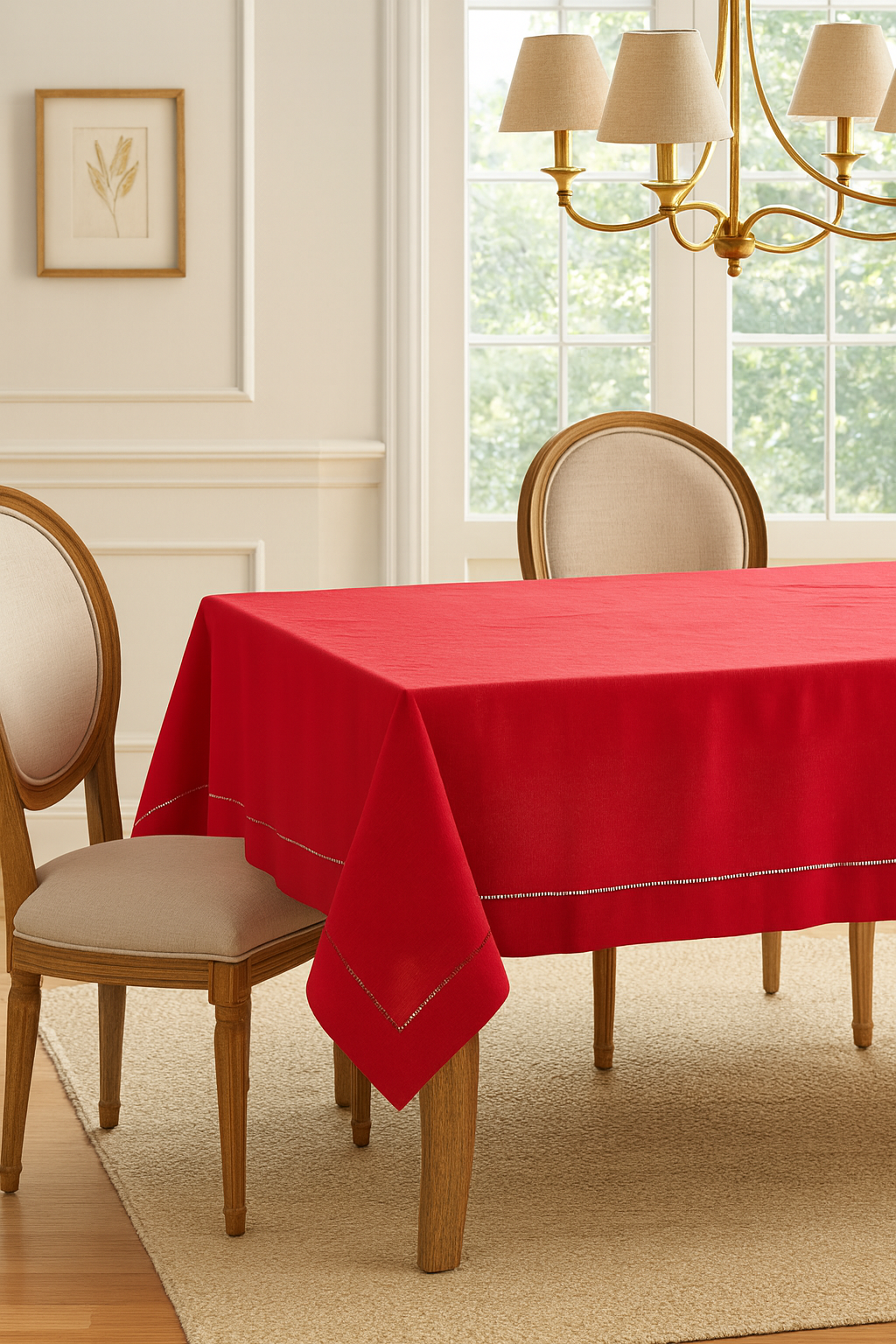 Fennco Styles - Vendita all'ingrosso Tovaglie - Tovaglia rossa con orlo a giorno0