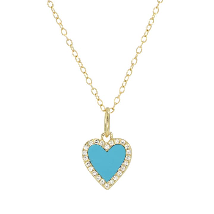 Mini turkis hjertehalskæde med diamanter for engroshandel hos Kamaria Jewelry