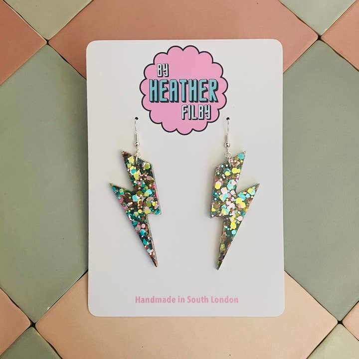 Large Aqua Lightning Bolt Earrings for wholesale by By Heather Filby