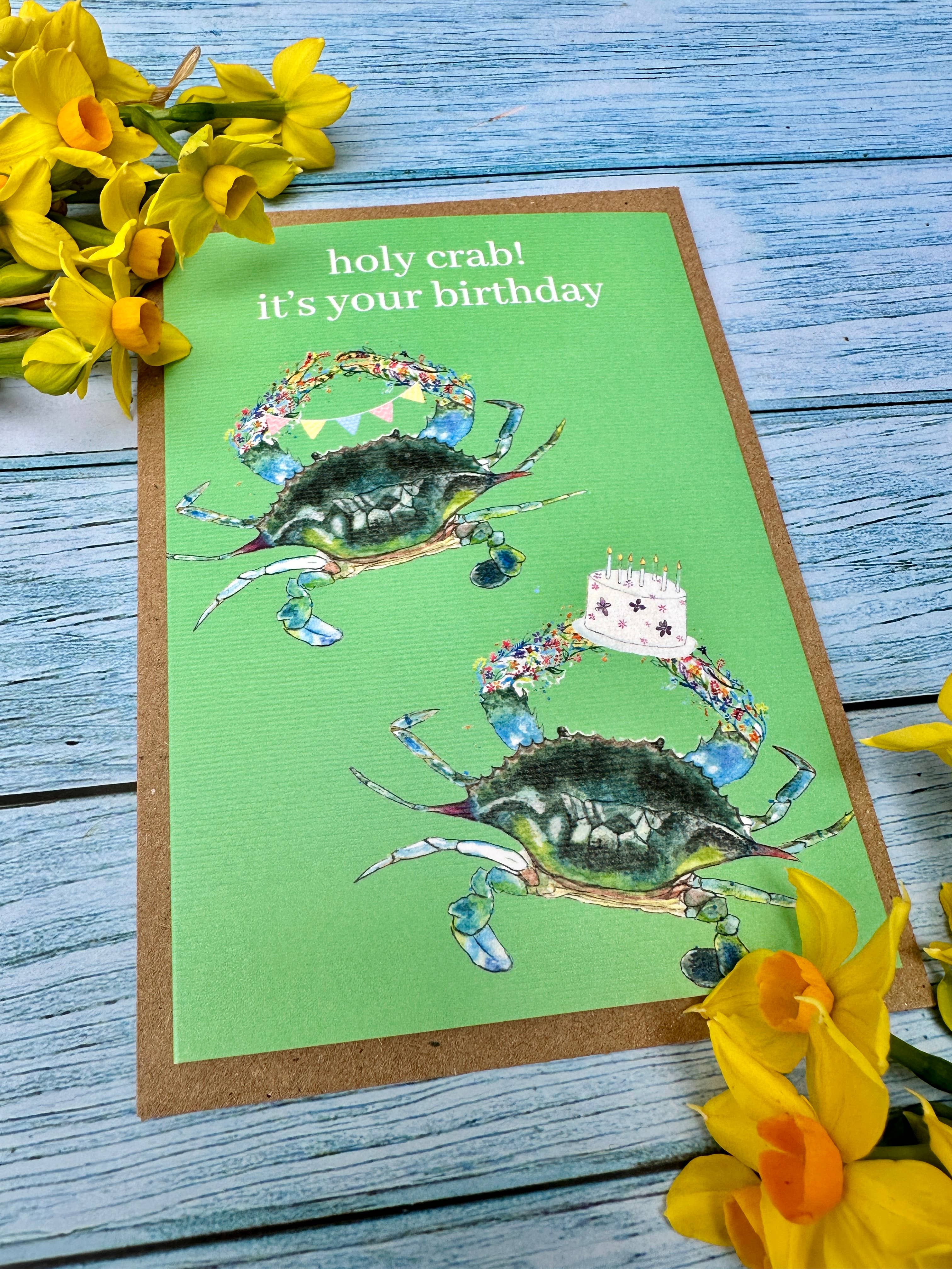 Jen Winnett Eco Artist – wholesale Birthday card – Birthday Crab |  Eco Friendly Card Cute Colourful Sea3