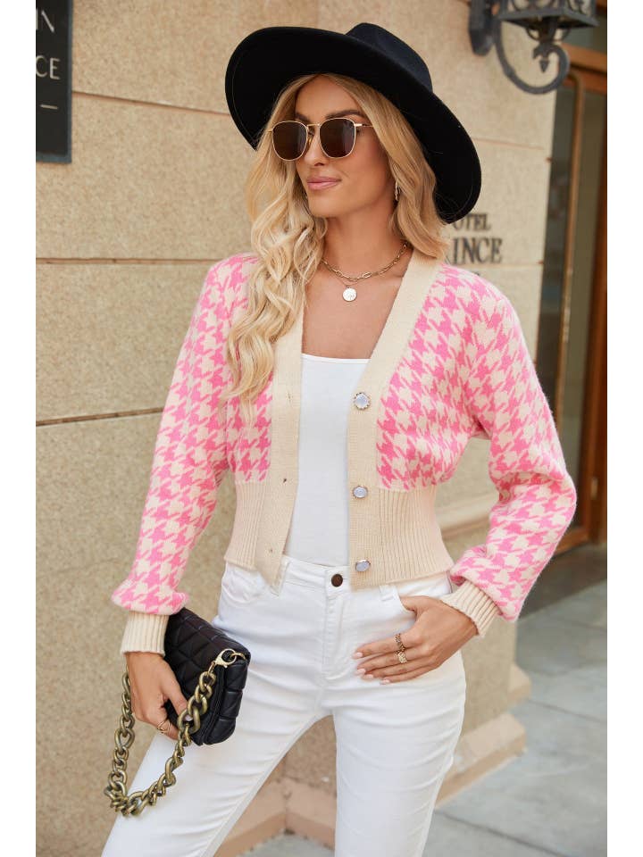 L Michele – Großhandel Strickjacke – Damen – Langärmliger Strickcardigan mit Gingham-Knopfleiste6