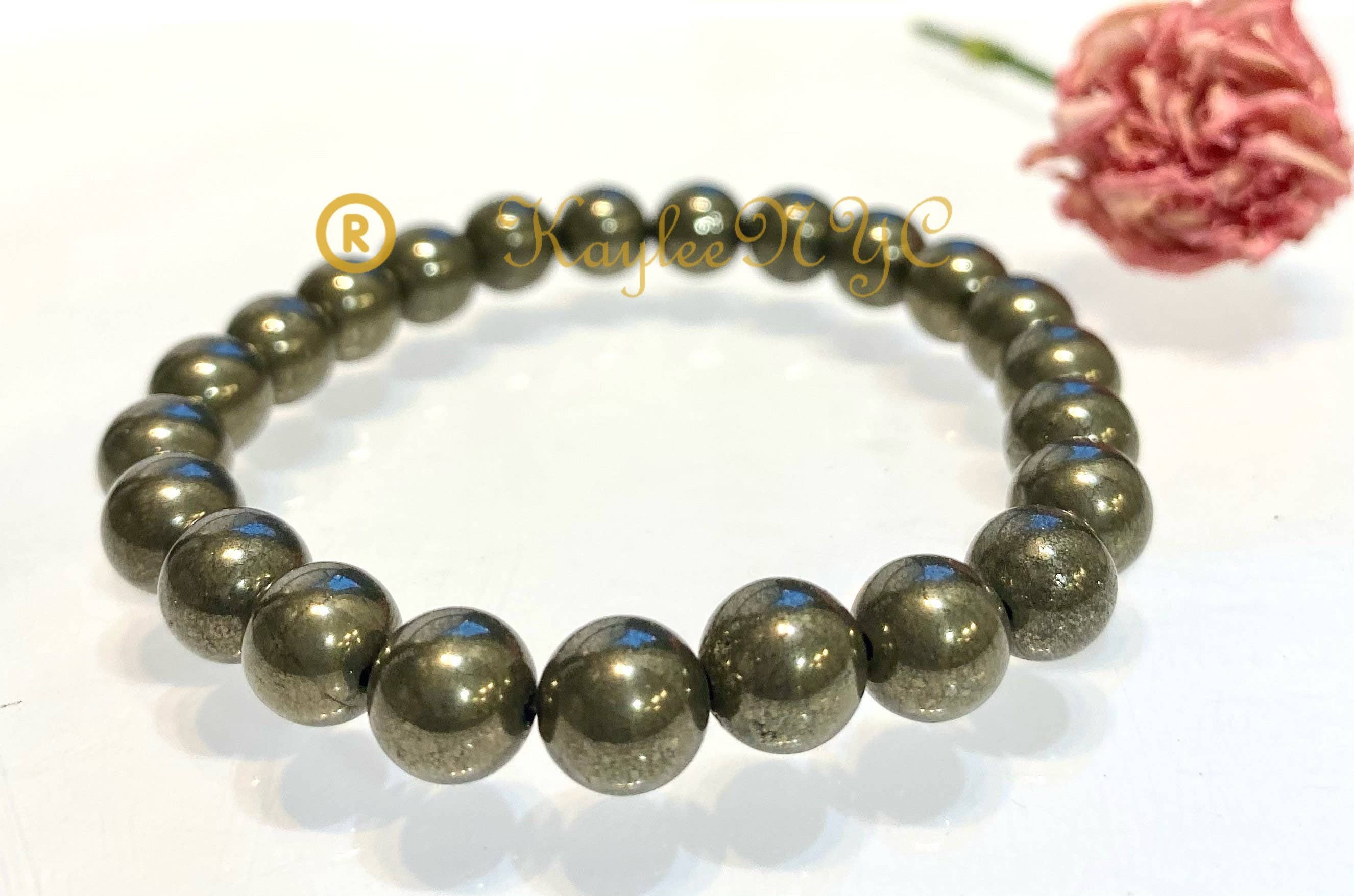 KayleeNYC - Wholesale Beaded Bracelet - Natural Pyrite 8mm 7.5” Crystal Healing Stretch Bracelet5