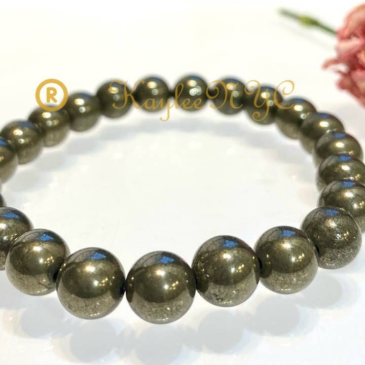 KayleeNYC - Wholesale Beaded Bracelet - Natural Pyrite 8mm 7.5” Crystal Healing Stretch Bracelet5