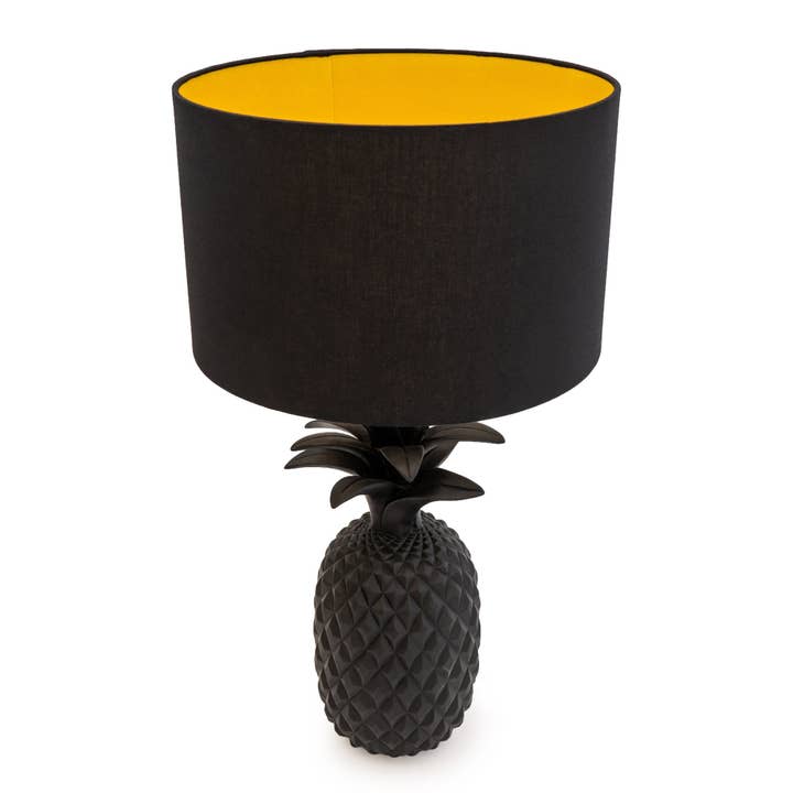 Candlelight Products Ltd - Wholesale Accent/Desk Lamp - Black Pineapple Lamp with Black & Gold Shade 54.5cm 1PK2