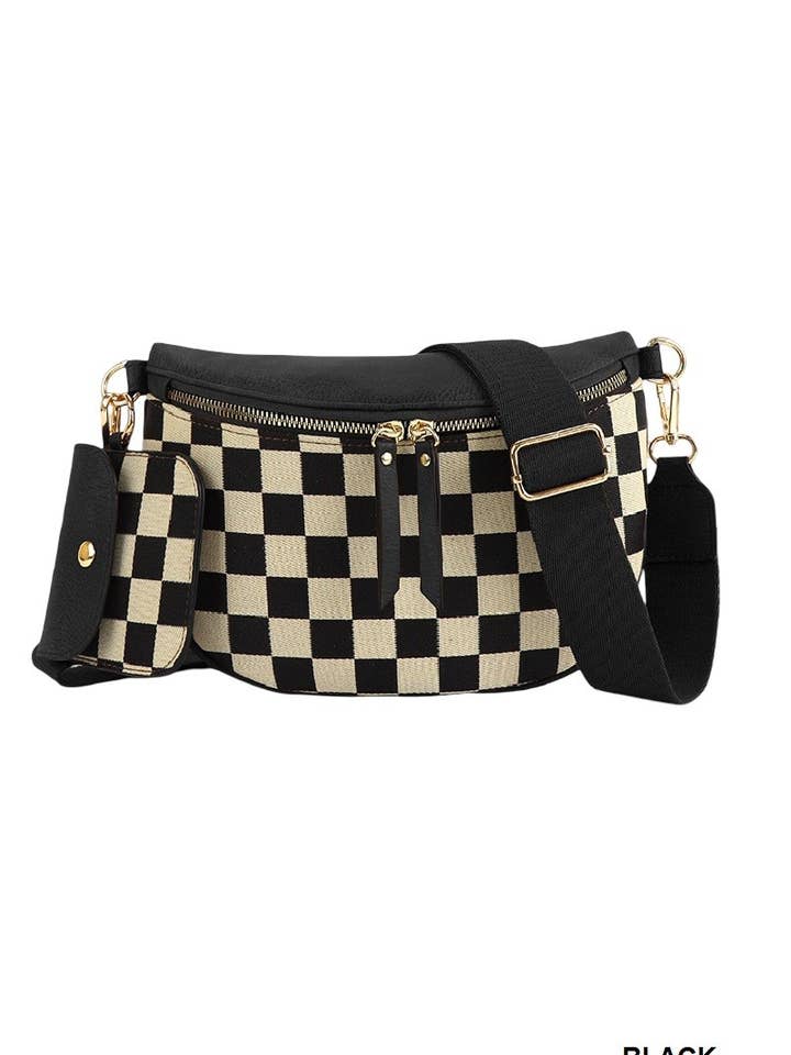 Duo Checkered Crossbody Sling Bag And Wallet for wholesale by Vanilla Monkey