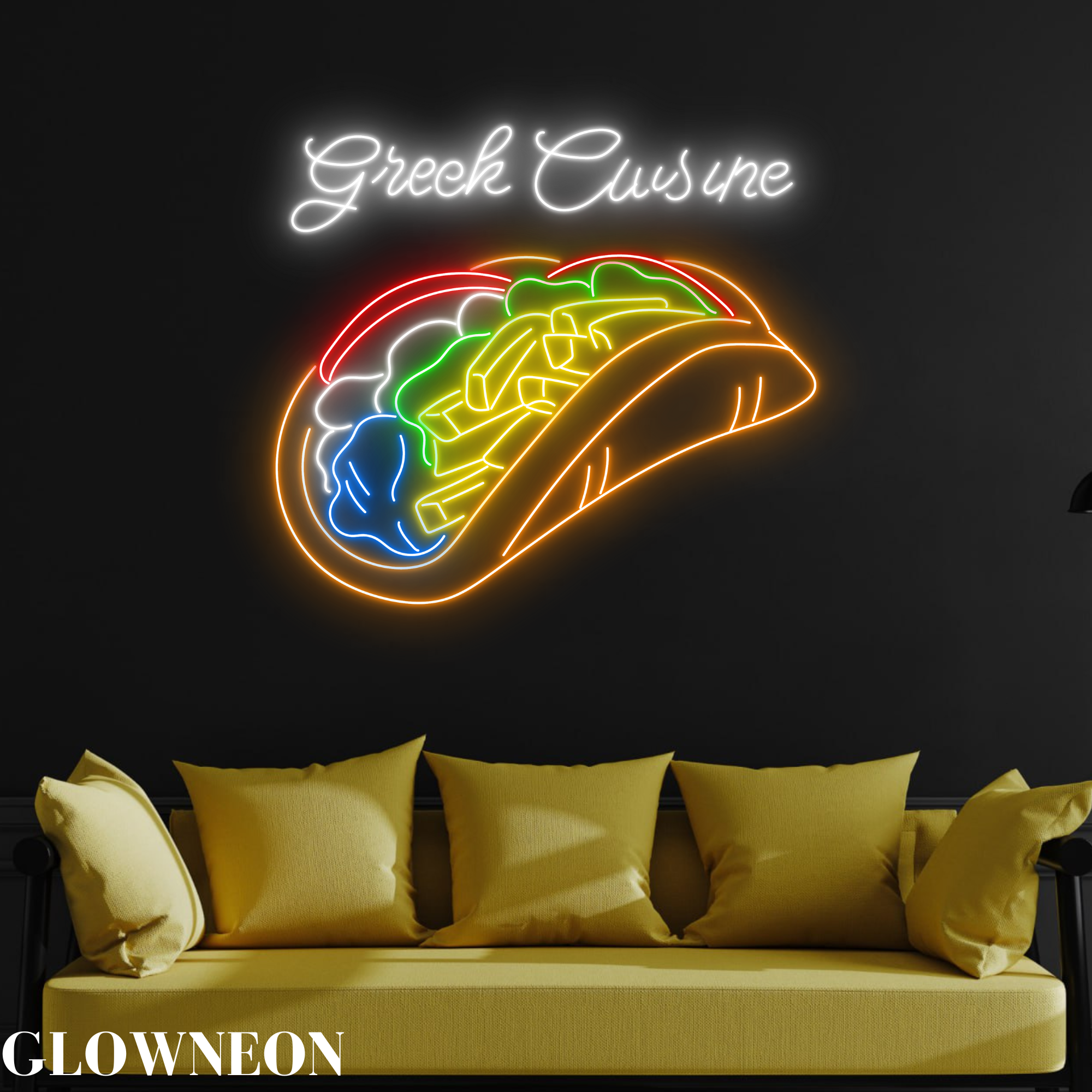 Glow Neon - Vente Enseignes néon - Décoration au néon de cuisine grecque, lampes LED pour restaurant Gyros grec0