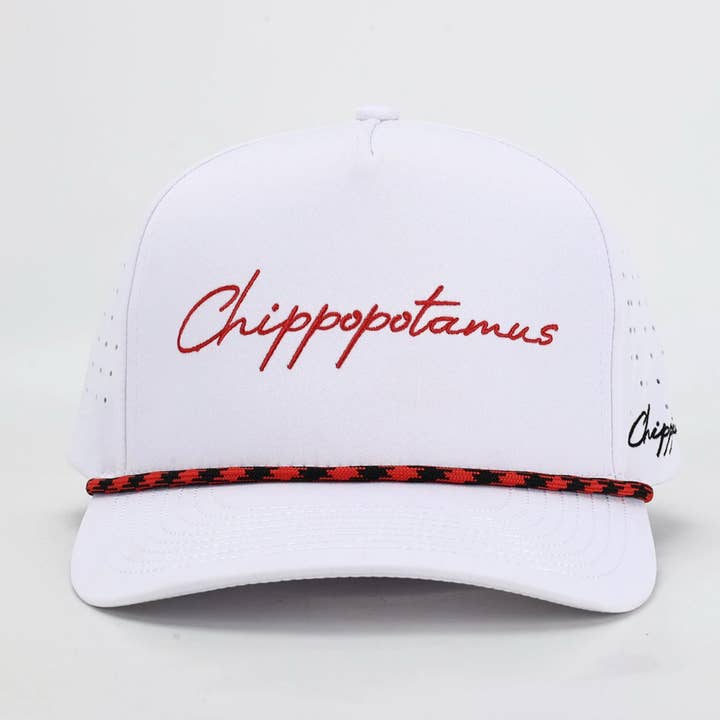 Chapeau en corde blanche - Chippopotamus rouge pour la vente par Chippopotamus Inc