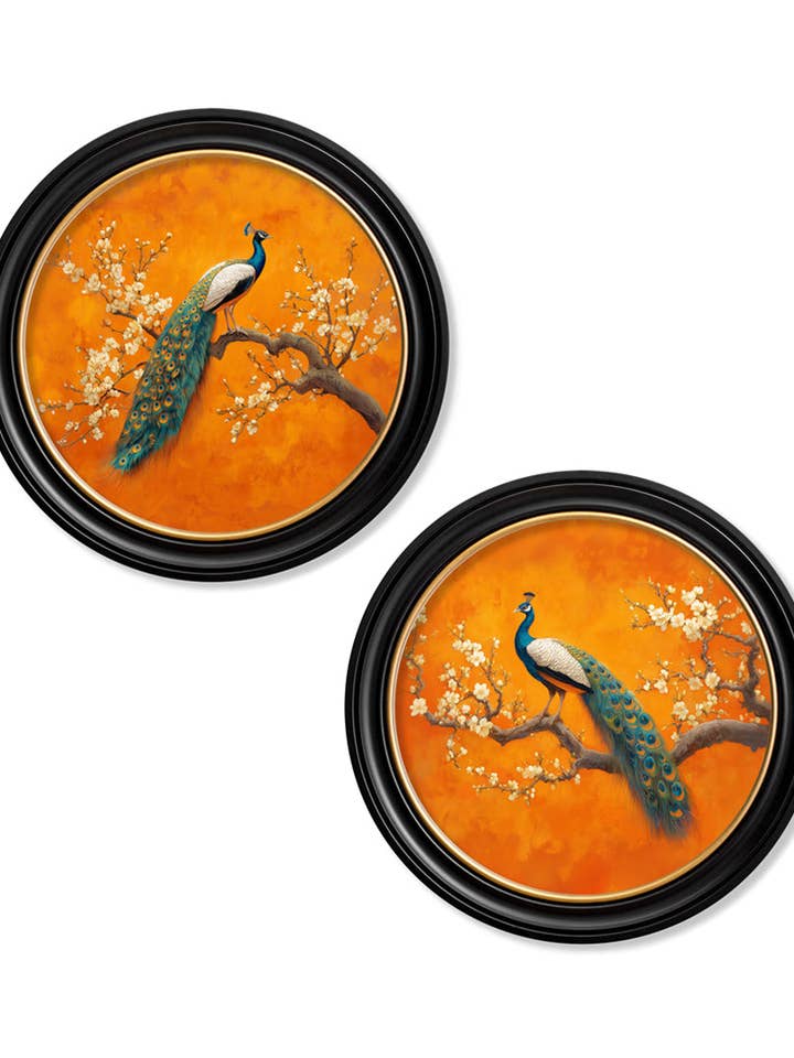 Peacocks In Saffron Garden - Oxford round frame for wholesale by T A Interiors Wall Art & Mirrors