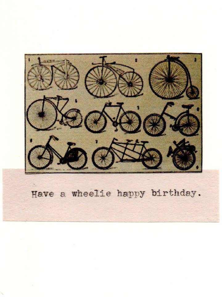 Ha ett hjuligt glatt födelsedagskort med vintagecykel för wholesale av BlueSpecsStudio