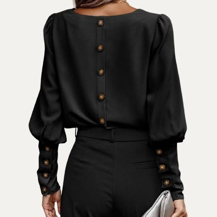 Graceful Solid Round Neck Long Balloon Sleeve Top for wholesale by The Moment Collection