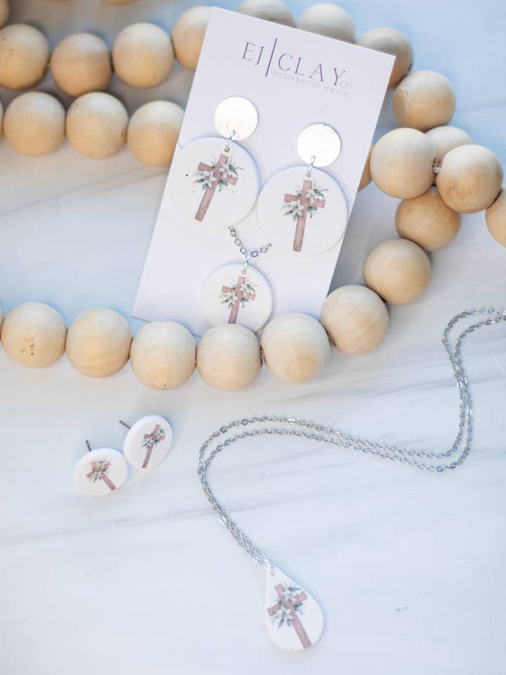 Printed Floral Cross Collection | Easter Earrings for wholesale by EJ Clay Co