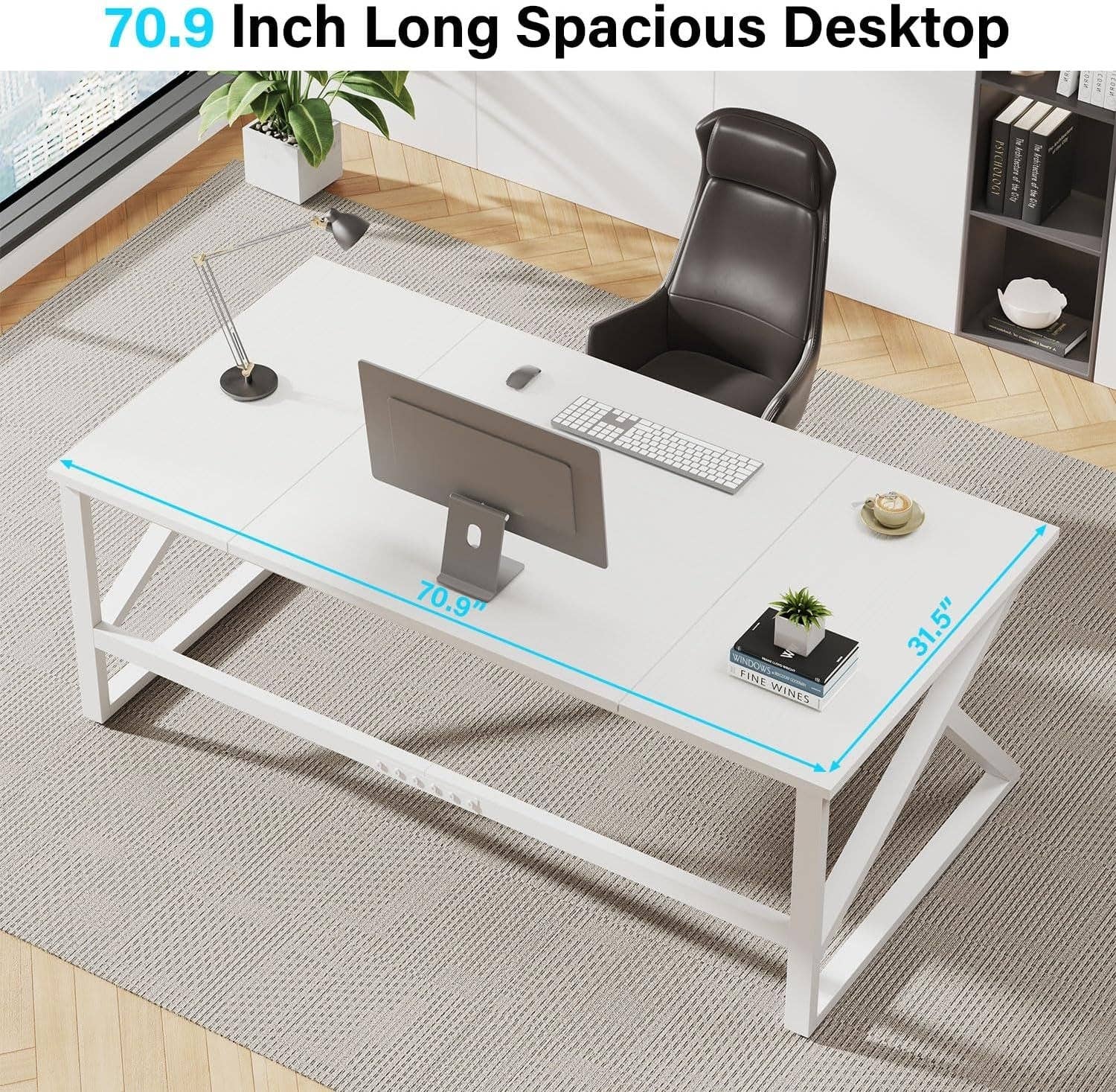 Large White 70 Inch Computer Desk For Home Office Study for wholesale on Faire2