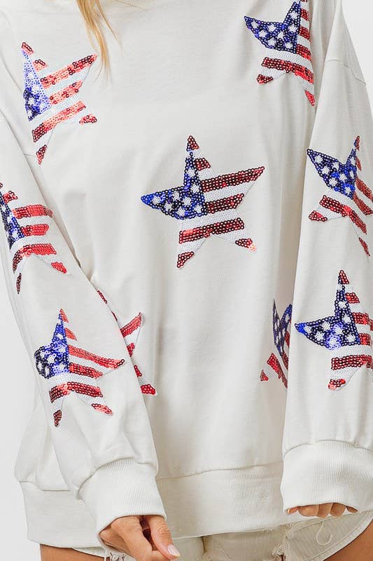 BLANC CASSÉ Pull en forme d'étoile à sequins avec drapeau américain en vente sur Faire1