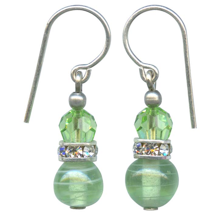 MINI FLASH 5 - ORECCHINI IN VETRO PERIDOTO, DETTAGLI IN STRASS per la vendita all'ingrosso da parte di Owen Glass Collection