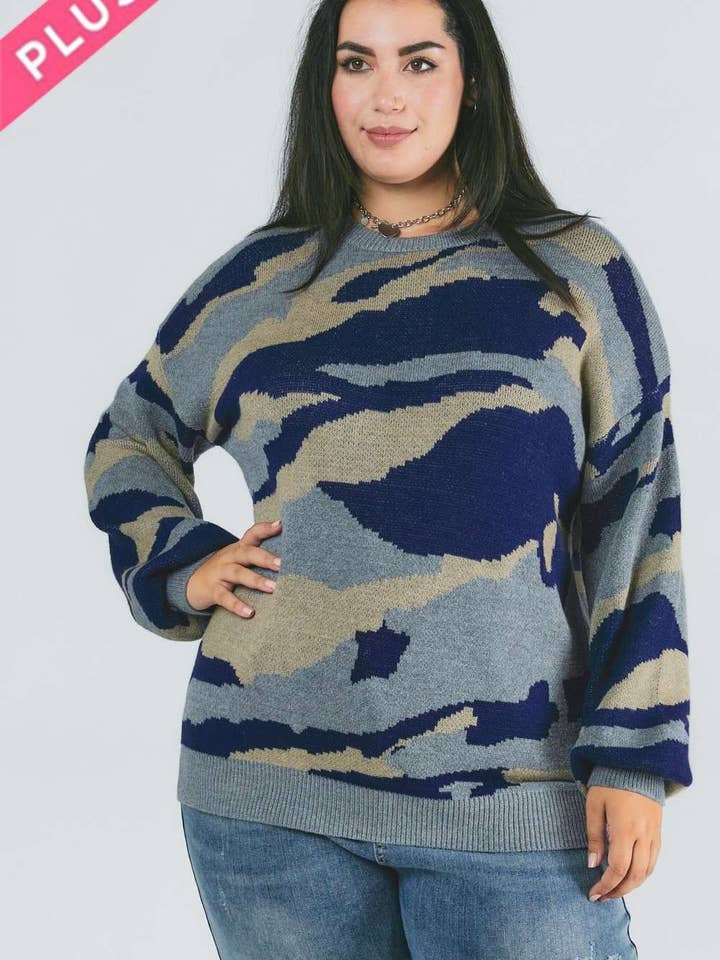 Grigio MAGLIONE IN MAGLIA PLUS PIXEL ARMY CAMOUFLAGE in vendita all'ingrosso su Faire