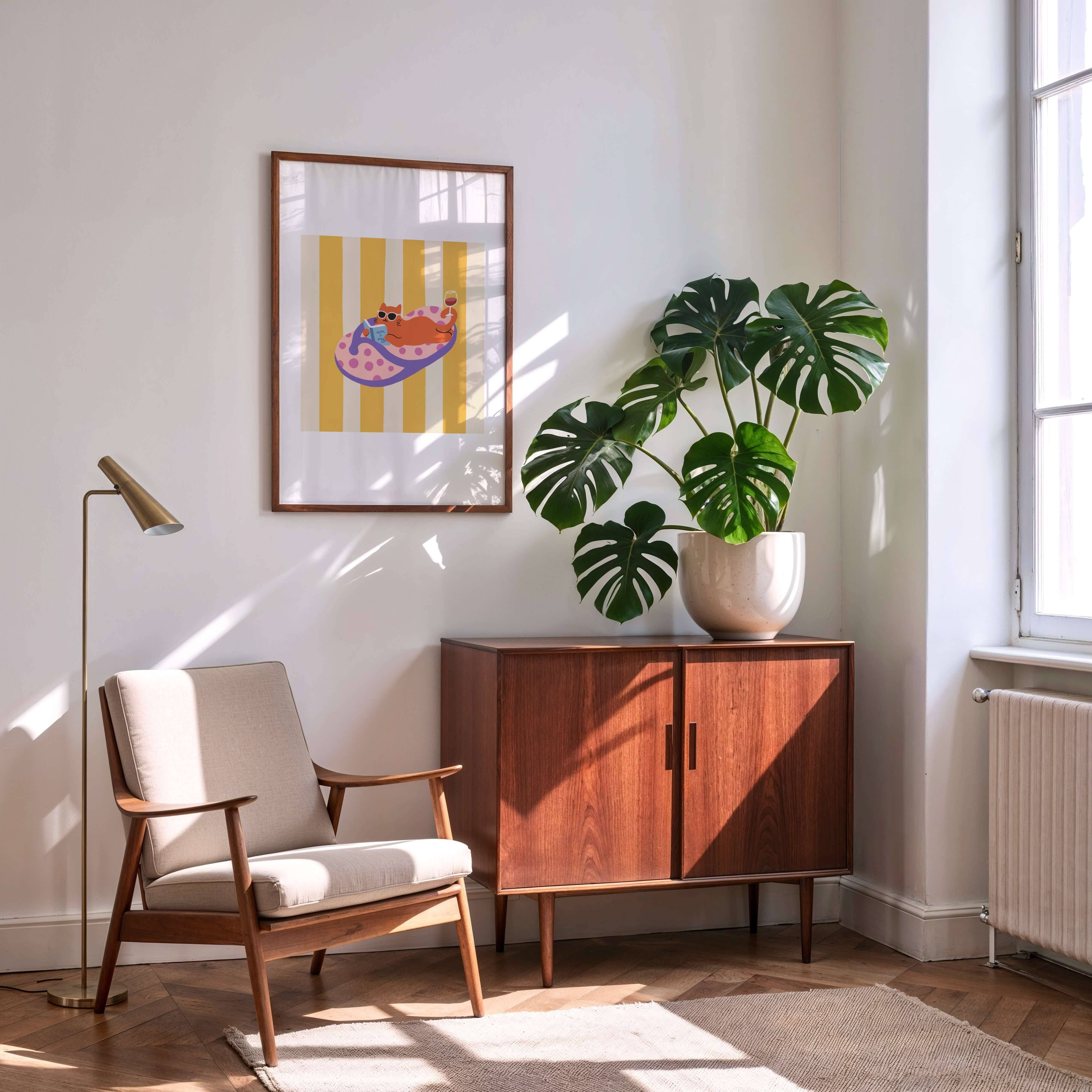 Angela Wan Art - Wholesale Art Print - "Take It Easy – Slipper Life Series" Matted Print with Island Vibes3