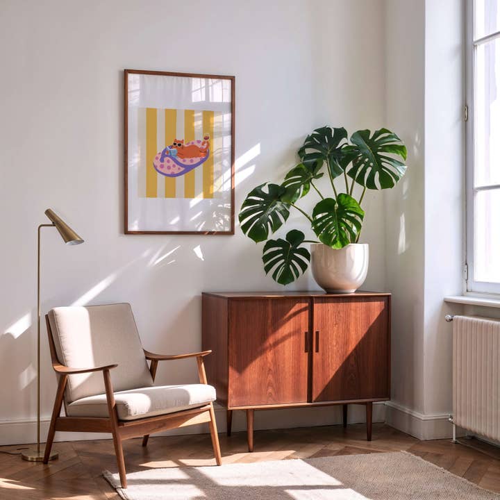 Angela Wan Art - Wholesale Art Print - "Take It Easy – Slipper Life Series" Matted Print with Island Vibes3