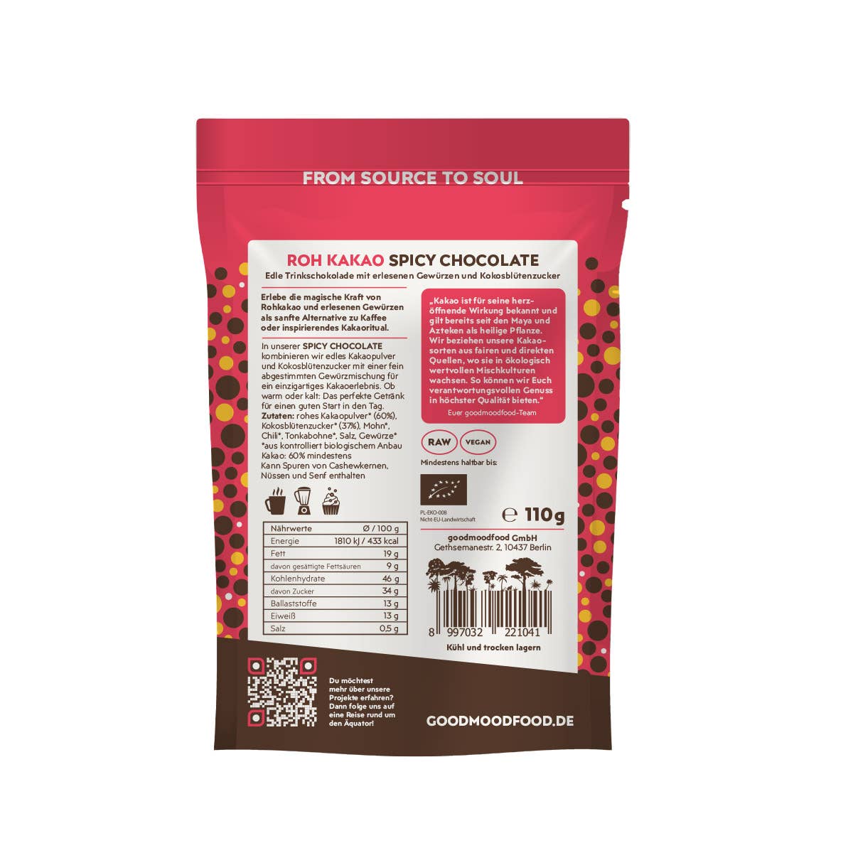 goodmoodfood GmbH – Kit/preparado de chocolate quente por atacado – Chocolate Picante de Cacau Cru 110 g – Chocolate para Beber com Especiarias1